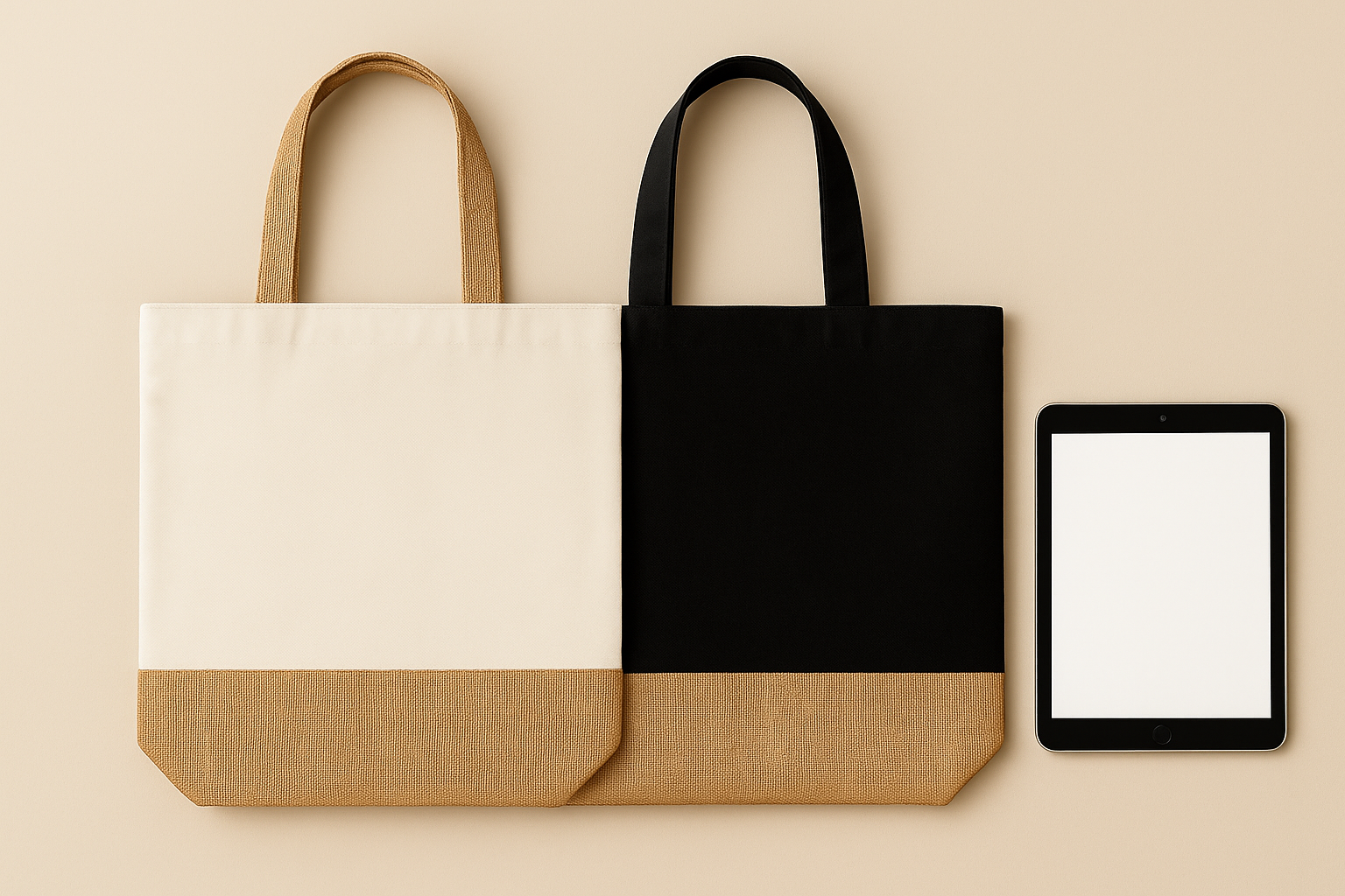 Canvas & Jute Patchwork Tote Bag | Zipper & Non-Zipper Options | Blank Eco-Friendly Bag
