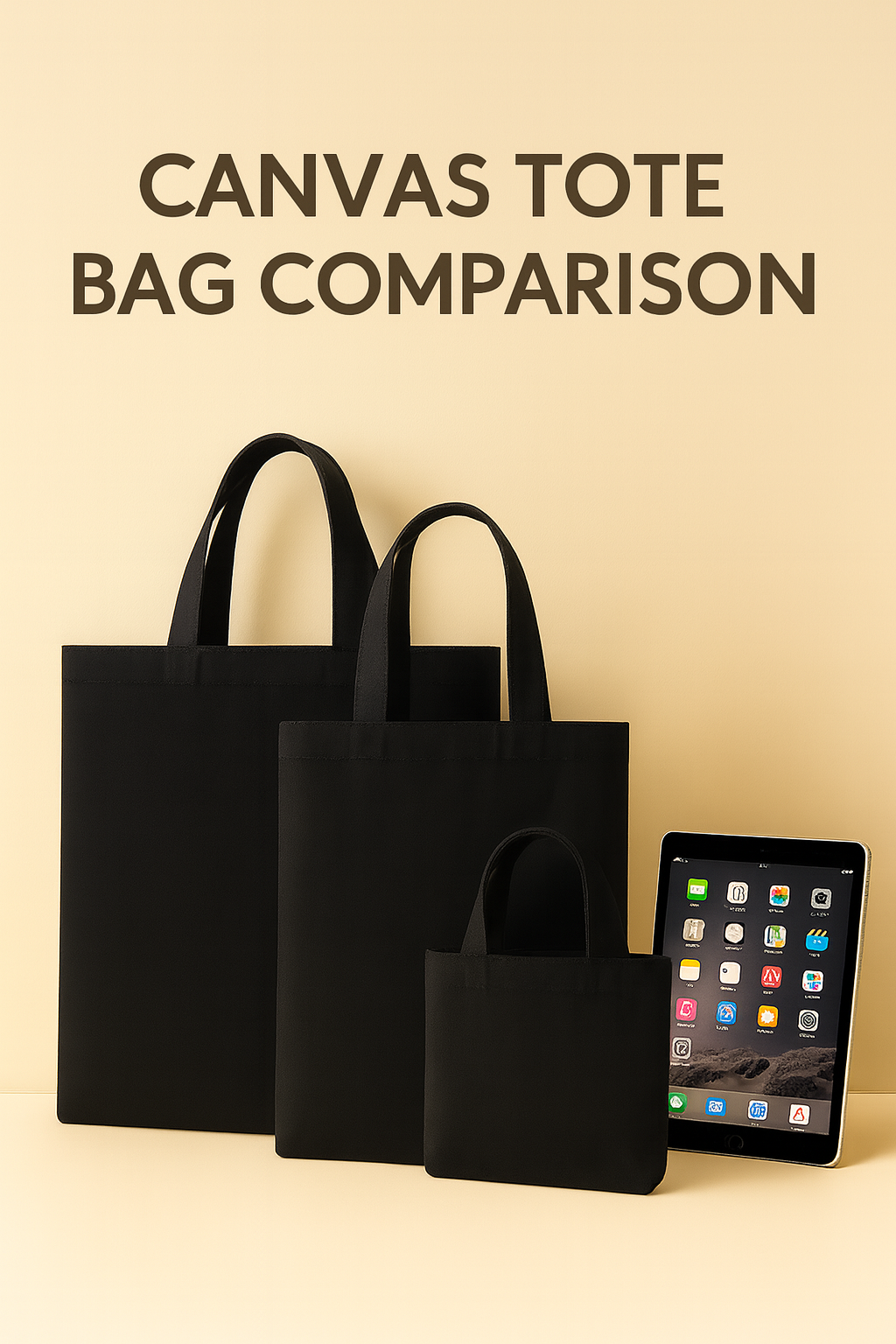 Canvas Tote Bag with Bottom & Side Gusset – Blank, Durable, Eco-Friendly, 3 Sizes
