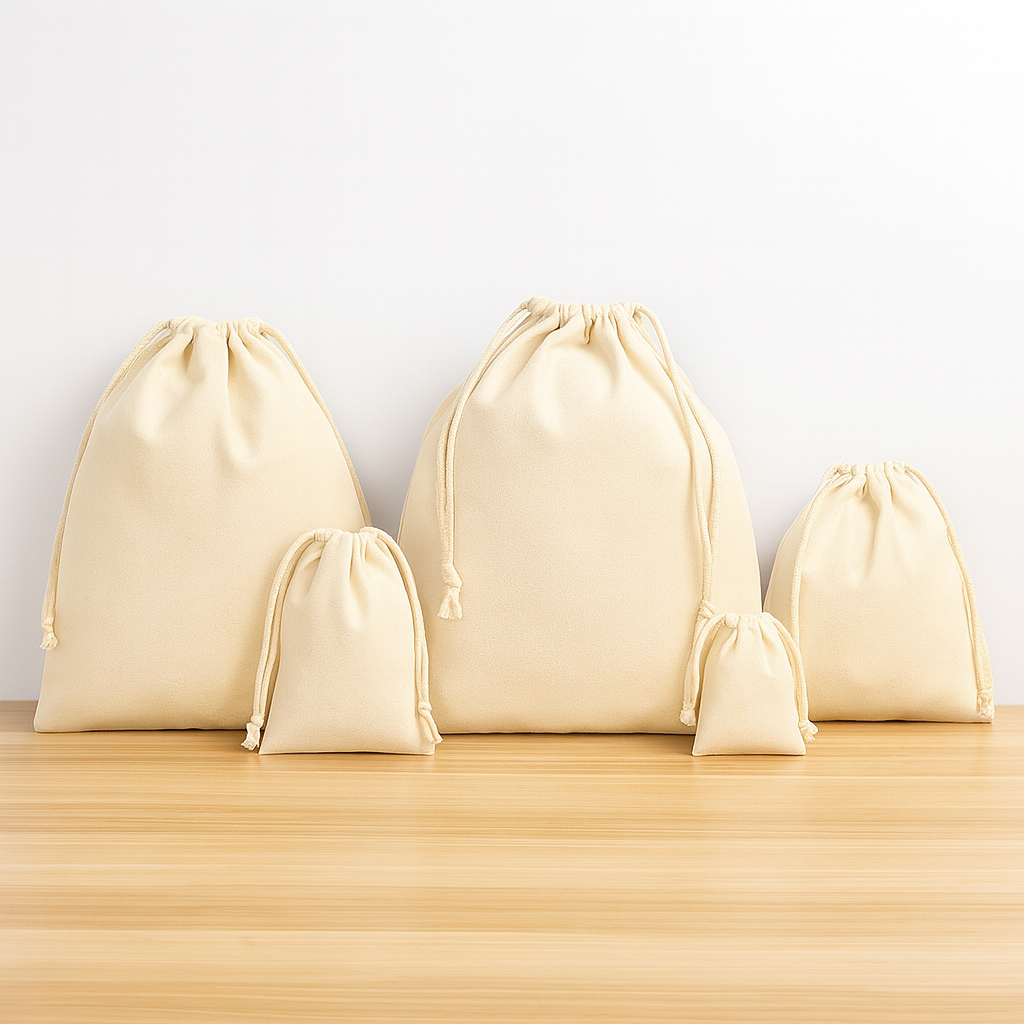 Canvas Drawstring Bag – Blank Pouch, 4 Sizes, 3 Colors (Black / Beige / White)