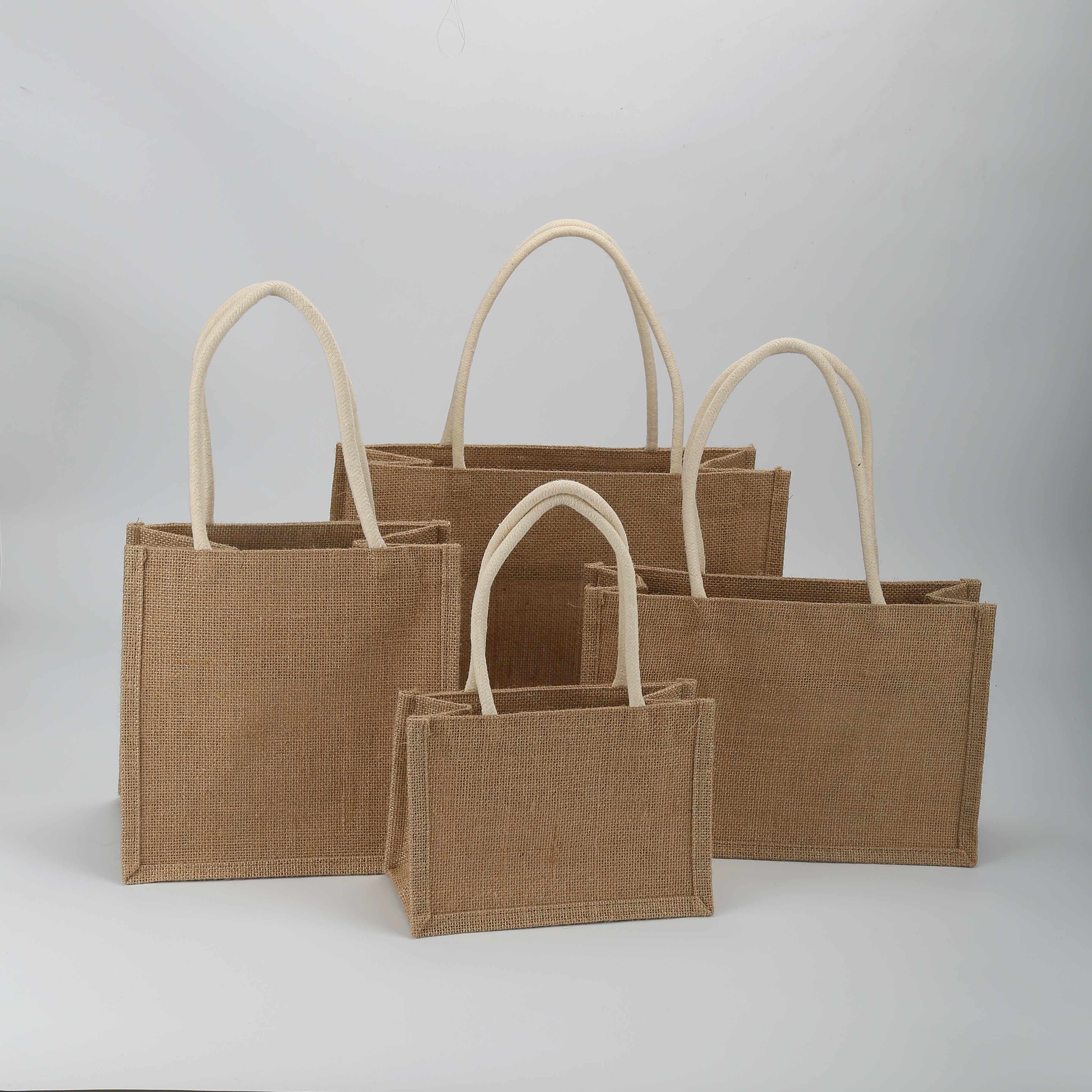 Eco-Friendly Jute Tote Bag with Rope Handles – 4 Sizes, 2 Handle Colors (White & Brown)