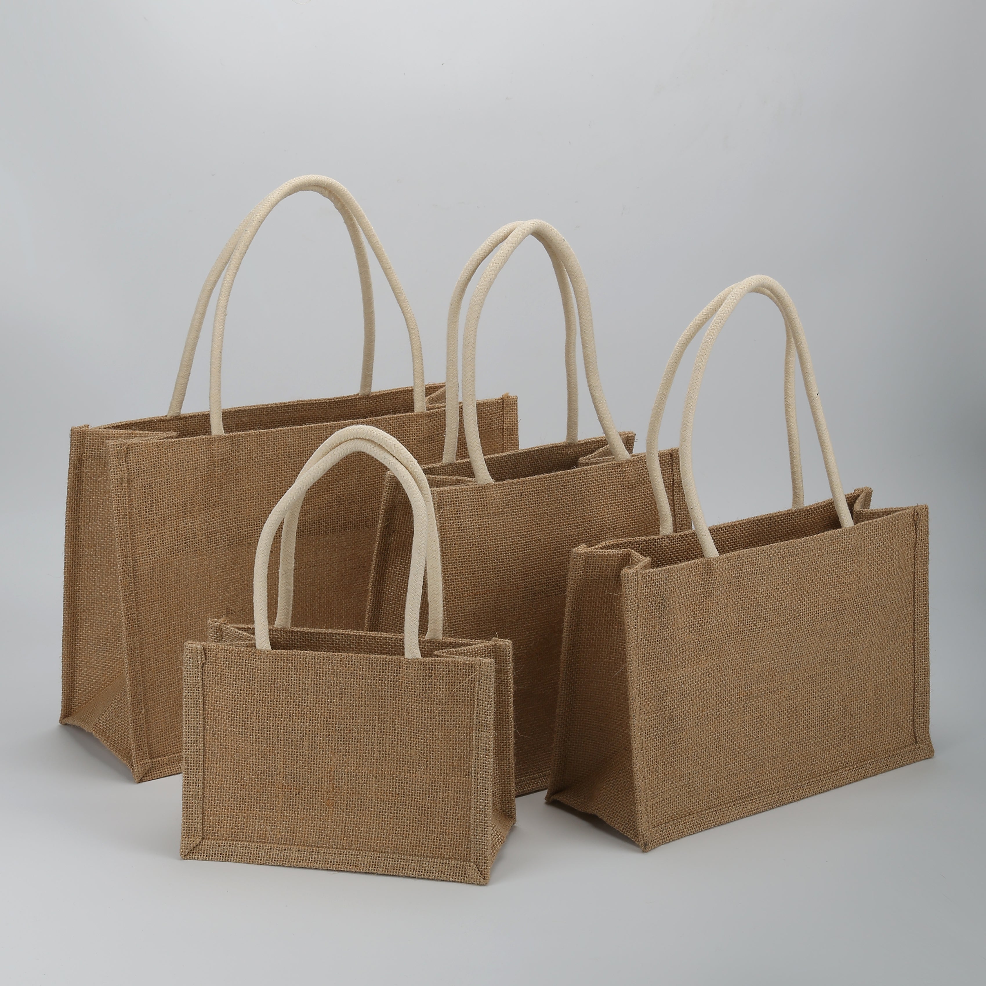 Eco-Friendly Jute Tote Bag with Rope Handles – 4 Sizes, 2 Handle Colors (White & Brown)