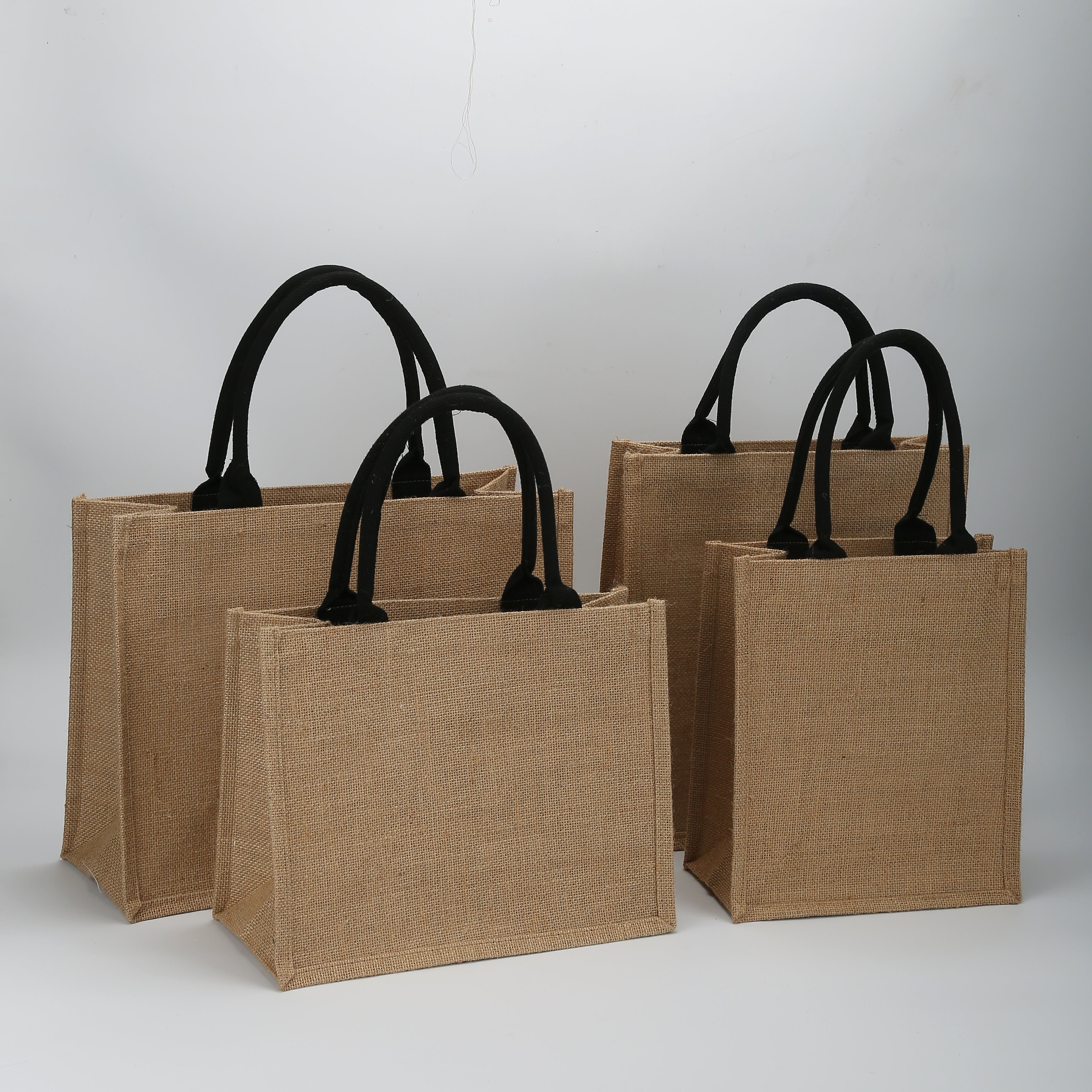 Minimalist Jute Tote Bag – Button & Zipper Styles, White/Black Handles, Eco Shopping Handbag