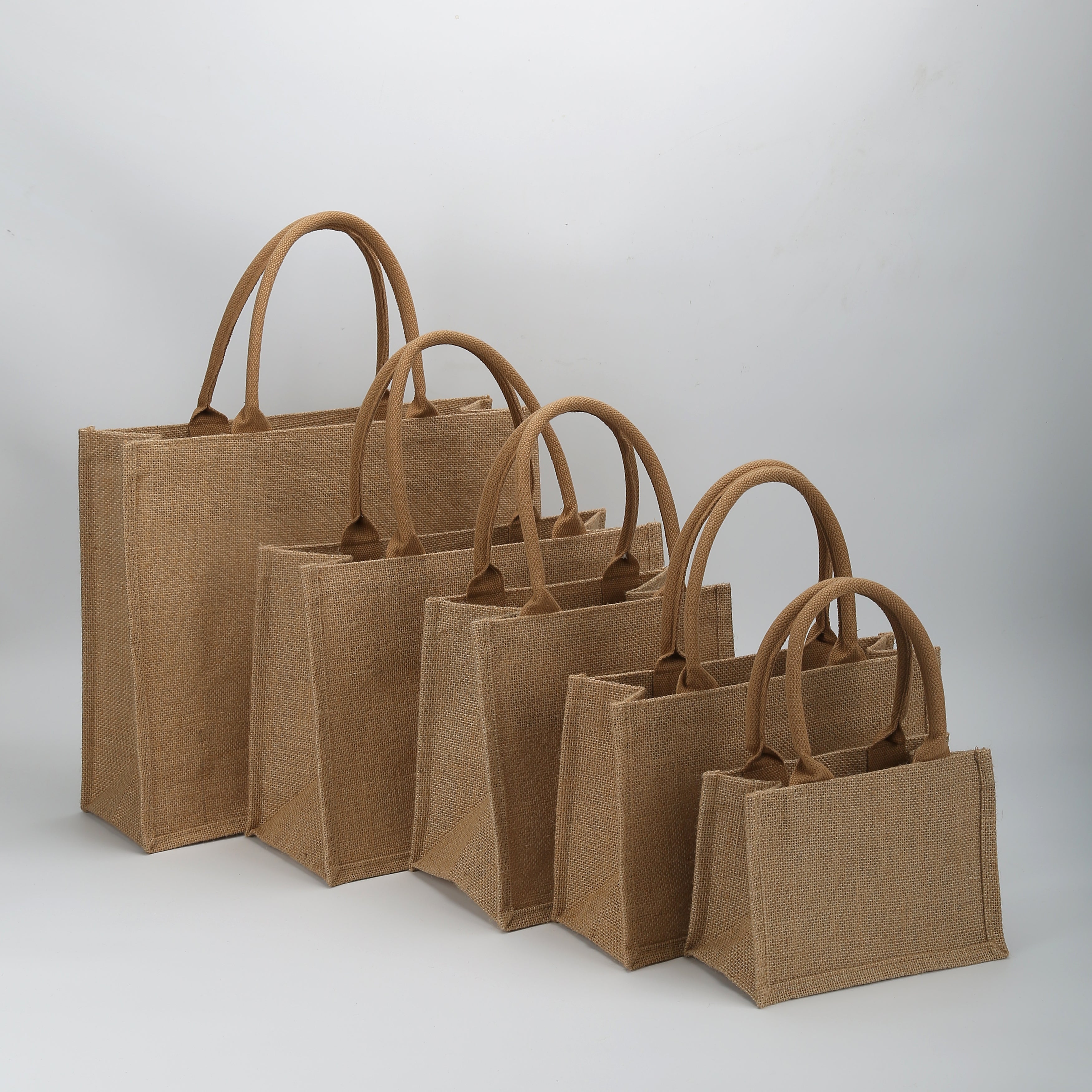 Eco-Friendly Jute Tote Bag with Rope Handles – 4 Sizes, 2 Handle Colors (White & Brown)