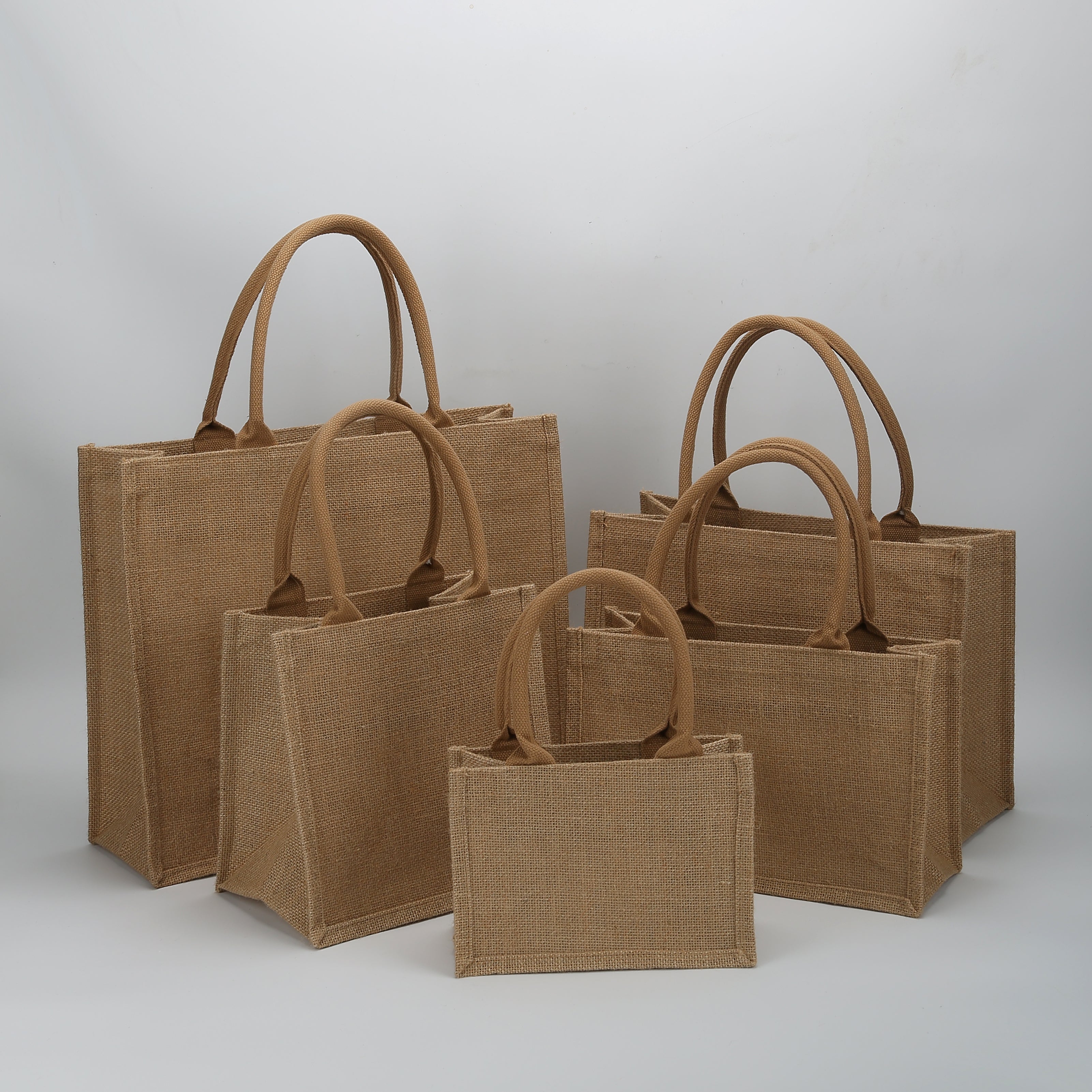 Eco-Friendly Jute Tote Bag with Rope Handles – 4 Sizes, 2 Handle Colors (White & Brown)