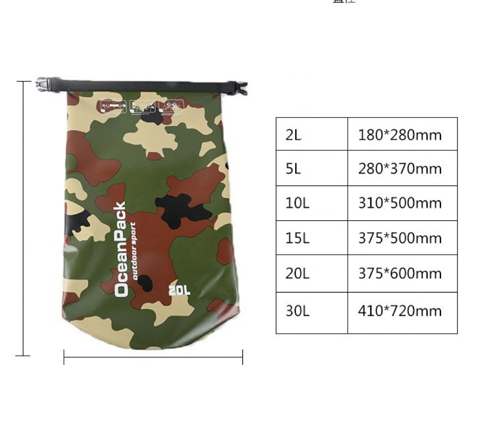607 Camouflage Waterproof Dry Bag – 2L/5L/10L/15L/20L/30L Floating Dry Sack for Camping, Fishing, Kayaking & Outdoor Adventure