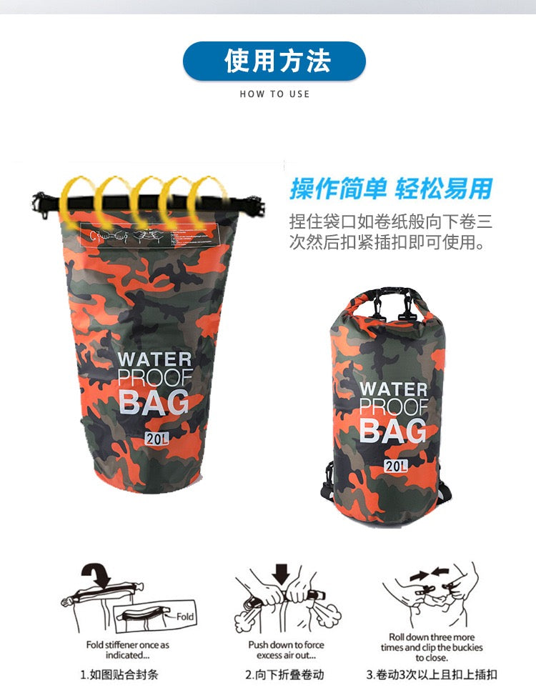 Nylon Camouflage Waterproof Dry Bag – Colorful Floating Dry Sack 2L/3L/5L/10L/20L/30L for Swimming, Kayaking & Outdoor Sports