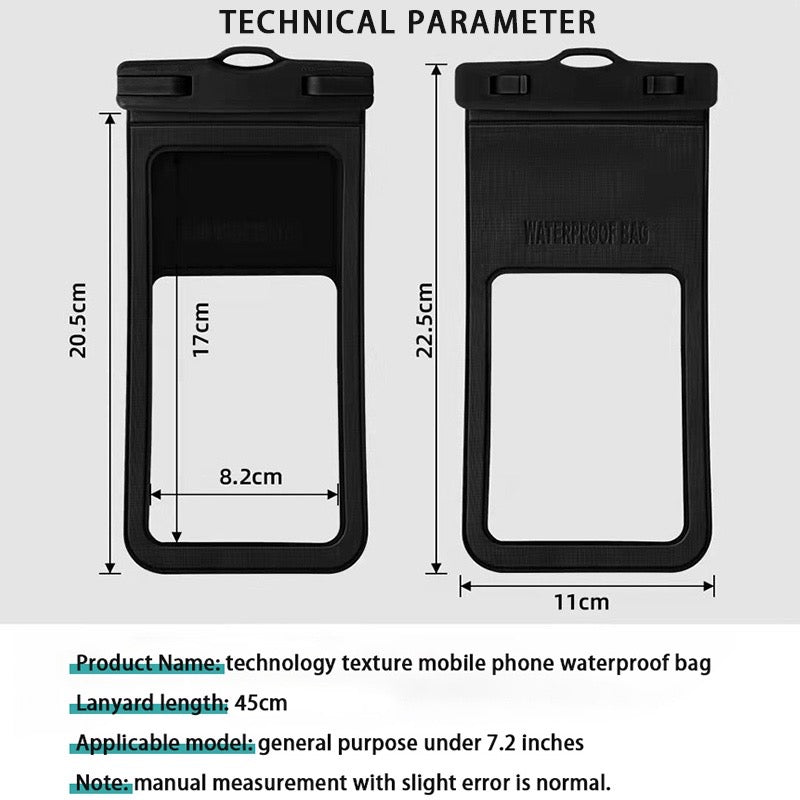 Floating Waterproof Phone Case – Dual Airbag TPU Pouch with Touchscreen Access for Swimming, Snorkeling & Hot Springs (IPX8 Certified)