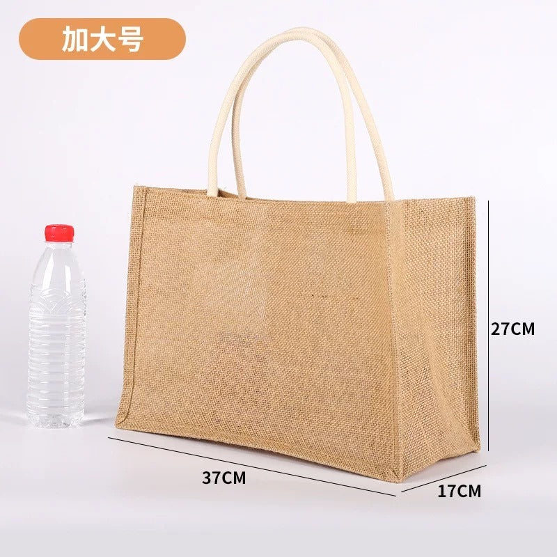 Eco-Friendly Jute Tote Bag with Rope Handles – 4 Sizes, 2 Handle Colors (White & Brown)