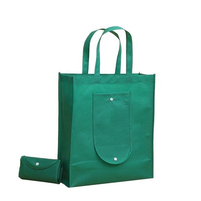10pcs Pack EB#1 Foldable Non-Woven Shopping Tote Bag | Reusable Eco-Friendly Grocery Bag with Snap Closure