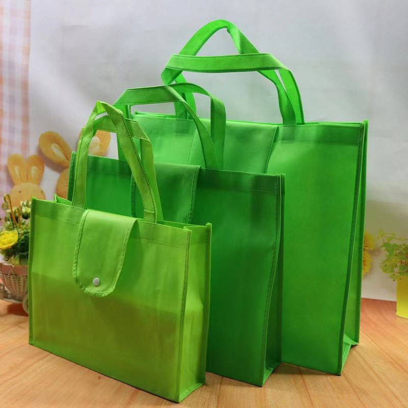 EB#2/ 10pcs Pack Foldable Non-Woven Shopping Tote Bag | Reusable Eco-Friendly Grocery Bag with Snap Closure