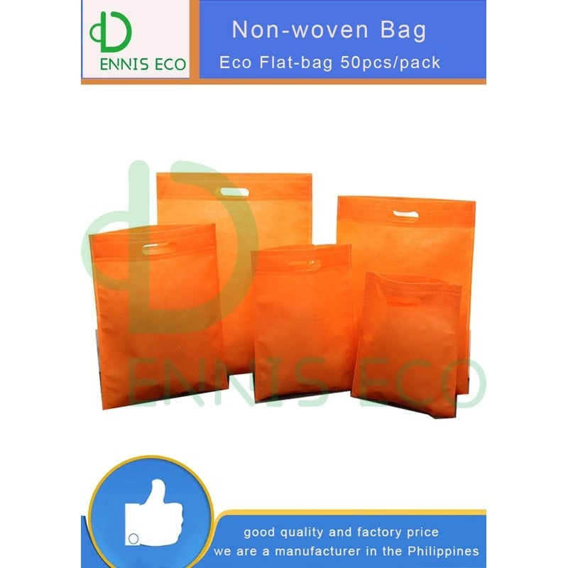50pcs Pack Non-Woven Flat Bag with Die-Cut Handle | Eco-Friendly Tote for Events & Packaging | 4 Sizes