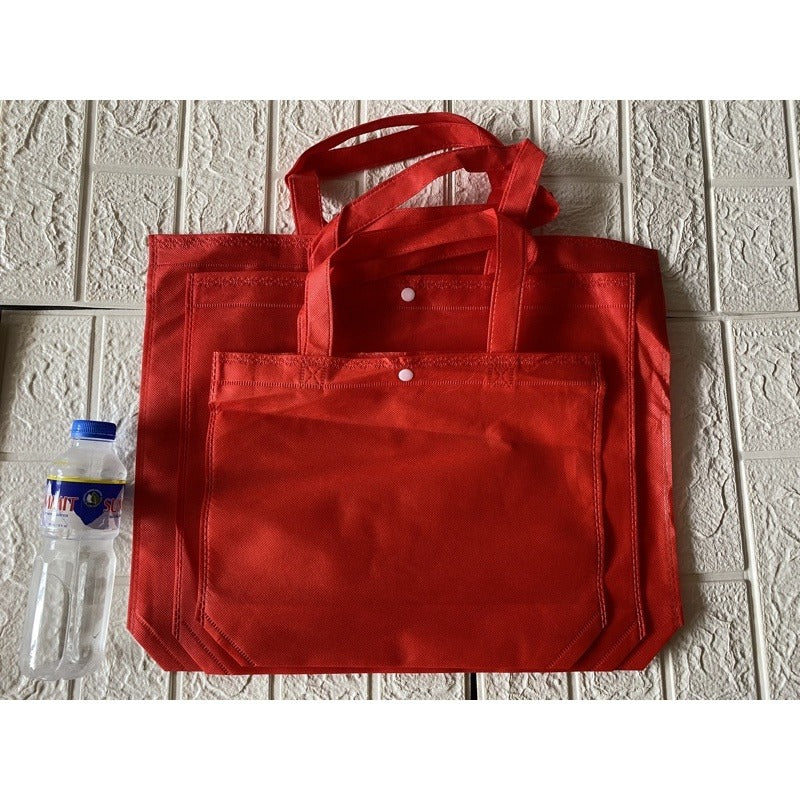10pcs Pack Non-Woven Lunch Tote Bag with Button Closure | Reusable Shopping Bag | 3 Sizes