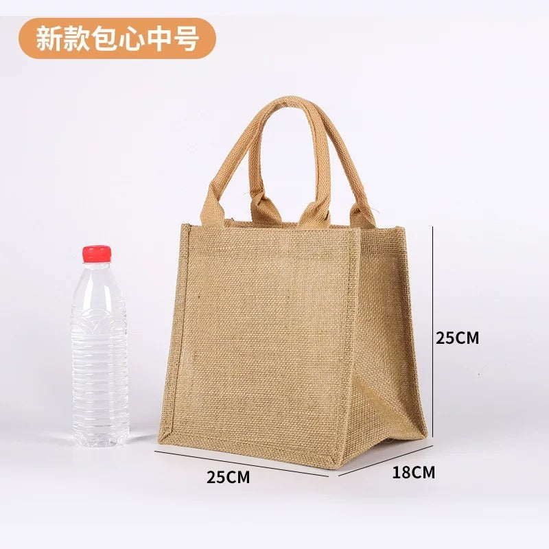 Eco-Friendly Jute Tote Bag with Rope Handles – 4 Sizes, 2 Handle Colors (White & Brown)