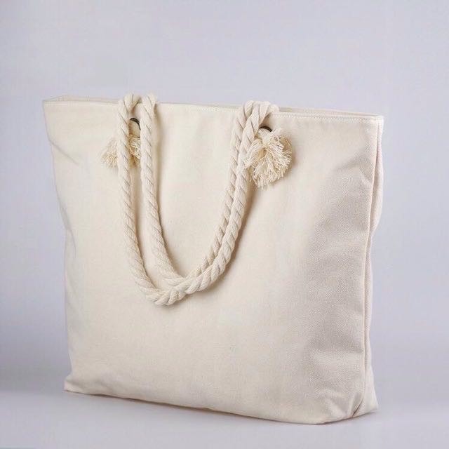 Canvas Tote Bag with Rope Handles | Zipper & Non-Zipper Options | Student, Lunch & Shopping Bag
