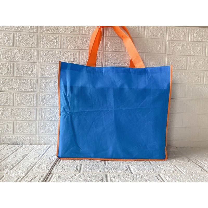 HE#3  | 10pcs Pack Extra Large Non-Woven Shopping Tote Bag with Reinforced Sponge Bottom | Multi-Color Edge & Handles