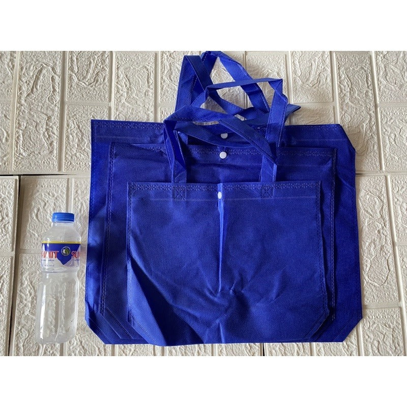 10pcs Pack Non-Woven Lunch Tote Bag with Button Closure | Reusable Shopping Bag | 3 Sizes