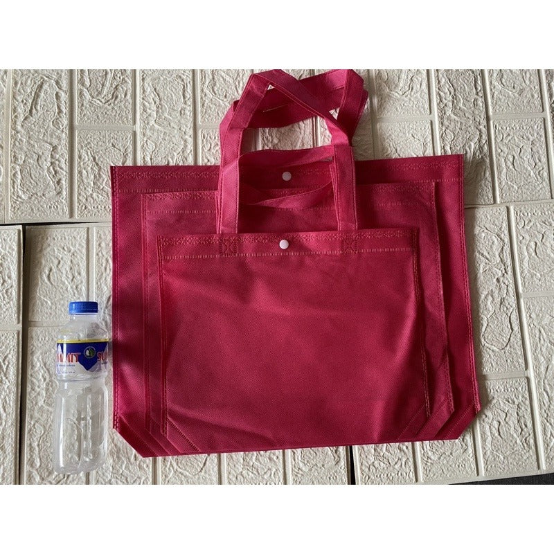10pcs Pack Non-Woven Lunch Tote Bag with Button Closure | Reusable Shopping Bag | 3 Sizes