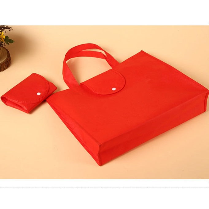 EB#2/ 10pcs Pack Foldable Non-Woven Shopping Tote Bag | Reusable Eco-Friendly Grocery Bag with Snap Closure