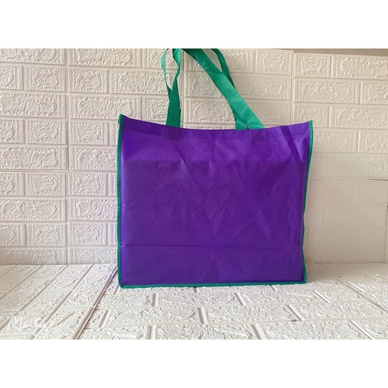 HE#3  | 10pcs Pack Extra Large Non-Woven Shopping Tote Bag with Reinforced Sponge Bottom | Multi-Color Edge & Handles