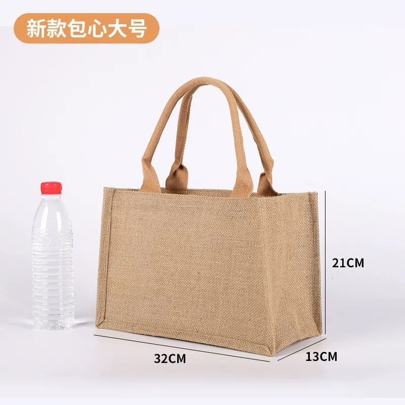 Eco-Friendly Jute Tote Bag with Rope Handles – 4 Sizes, 2 Handle Colors (White & Brown)