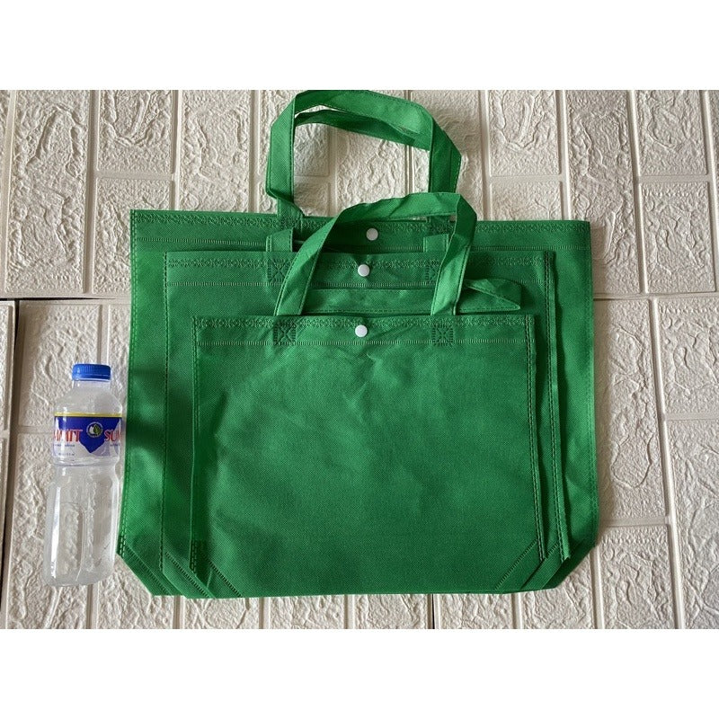 10pcs Pack Non-Woven Lunch Tote Bag with Button Closure | Reusable Shopping Bag | 3 Sizes