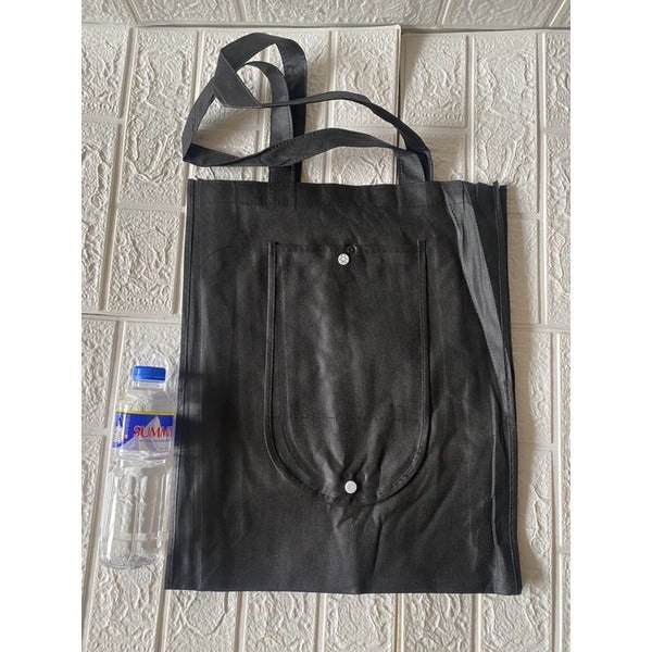 10pcs Pack EB#1 Foldable Non-Woven Shopping Tote Bag | Reusable Eco-Friendly Grocery Bag with Snap Closure