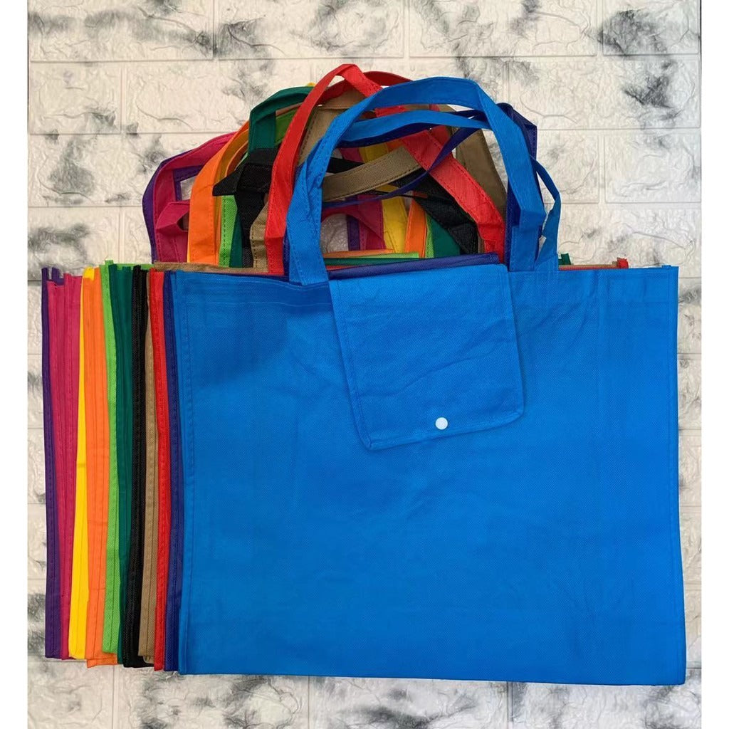 EB#2/ 10pcs Pack Foldable Non-Woven Shopping Tote Bag | Reusable Eco-Friendly Grocery Bag with Snap Closure