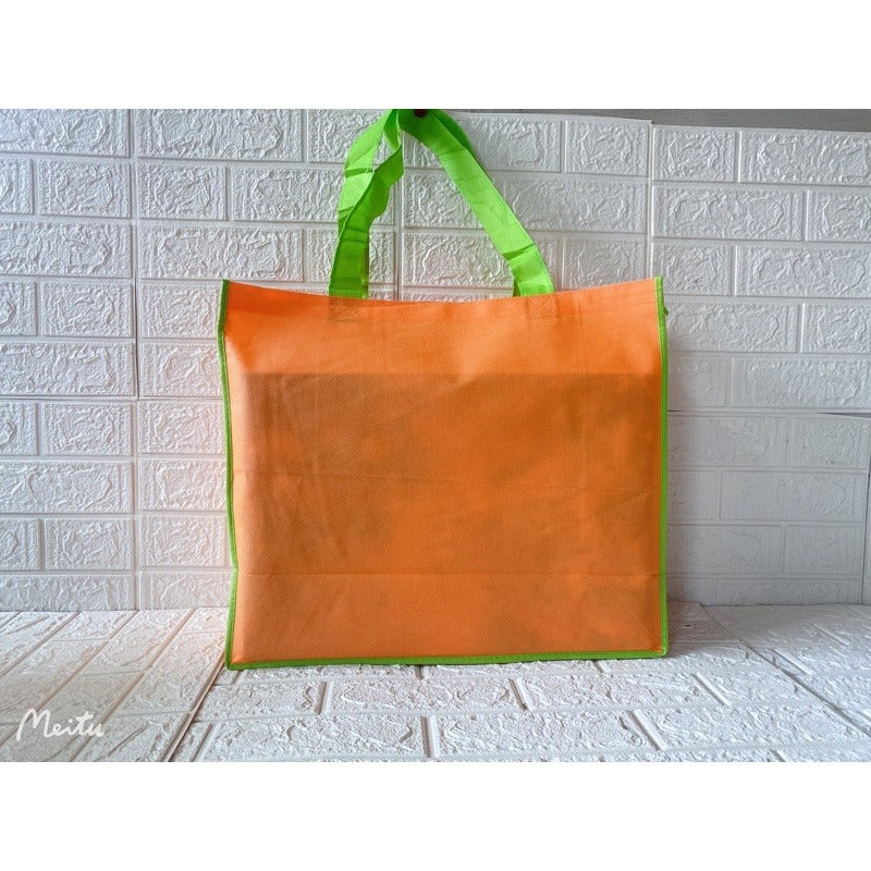 HE#3  | 10pcs Pack Extra Large Non-Woven Shopping Tote Bag with Reinforced Sponge Bottom | Multi-Color Edge & Handles