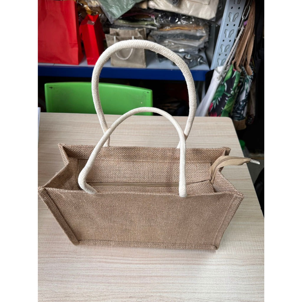 Eco-Friendly Jute Tote Bag with Rope Handles – 4 Sizes, 2 Handle Colors (White & Brown)