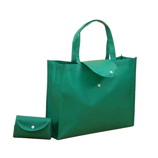 EB#2/ 10pcs Pack Foldable Non-Woven Shopping Tote Bag | Reusable Eco-Friendly Grocery Bag with Snap Closure