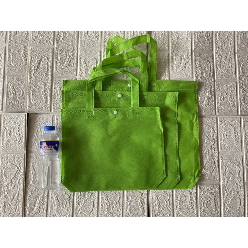 10pcs Pack Non-Woven Lunch Tote Bag with Button Closure | Reusable Shopping Bag | 3 Sizes