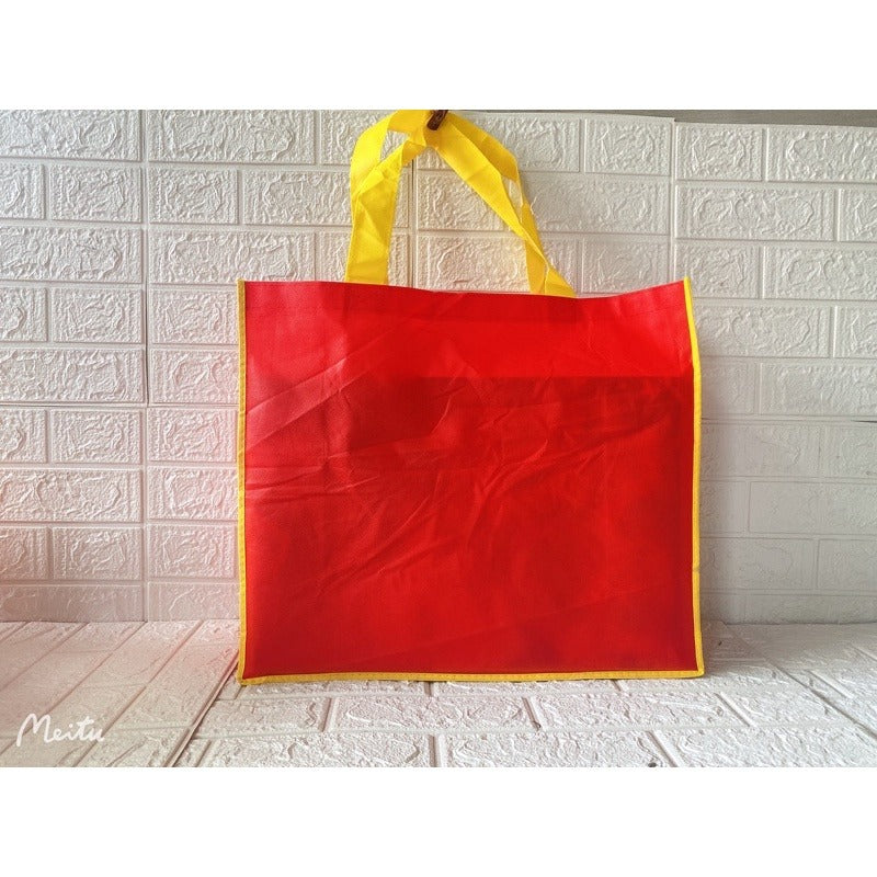 HE#3  | 10pcs Pack Extra Large Non-Woven Shopping Tote Bag with Reinforced Sponge Bottom | Multi-Color Edge & Handles