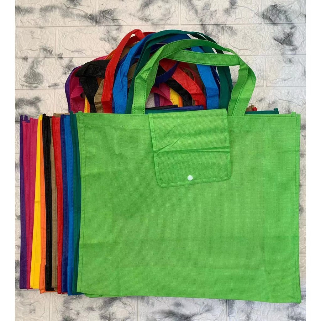 EB#2/ 10pcs Pack Foldable Non-Woven Shopping Tote Bag | Reusable Eco-Friendly Grocery Bag with Snap Closure