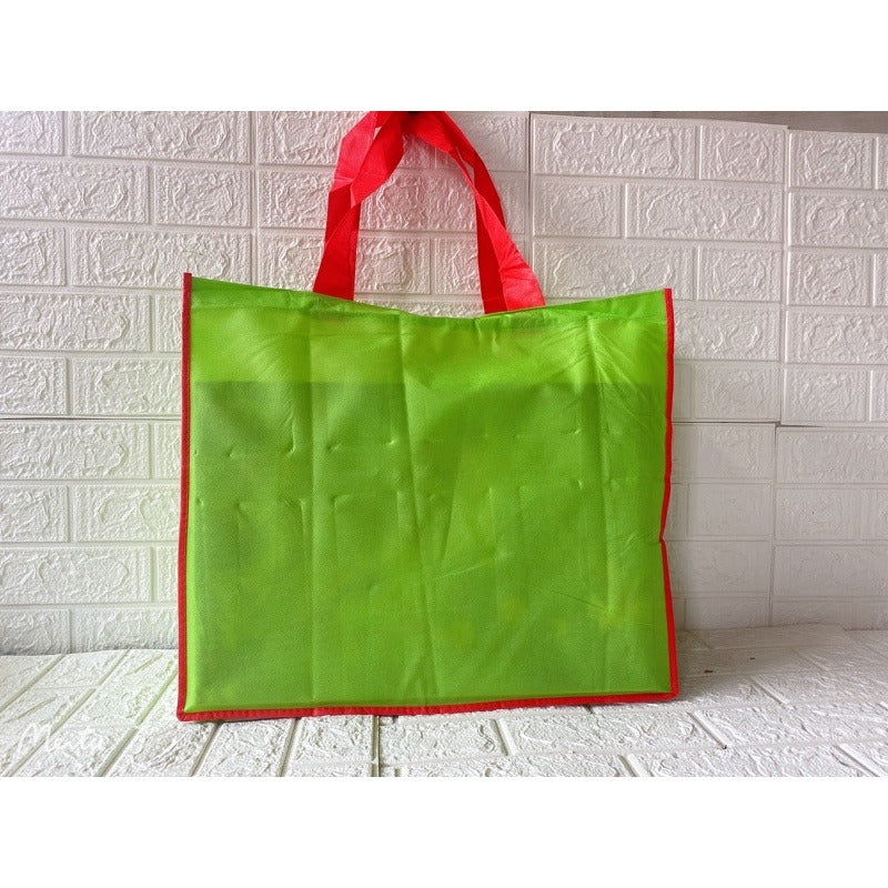 HE#3  | 10pcs Pack Extra Large Non-Woven Shopping Tote Bag with Reinforced Sponge Bottom | Multi-Color Edge & Handles