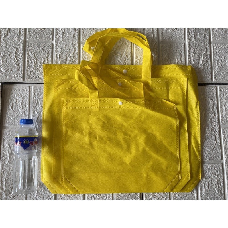 10pcs Pack Non-Woven Lunch Tote Bag with Button Closure | Reusable Shopping Bag | 3 Sizes