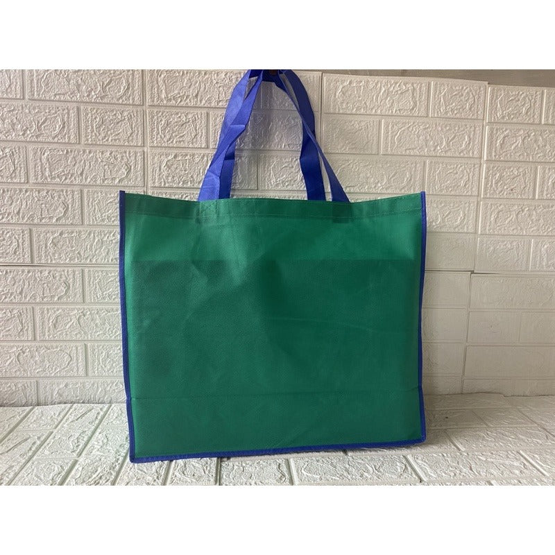 HE#3  | 10pcs Pack Extra Large Non-Woven Shopping Tote Bag with Reinforced Sponge Bottom | Multi-Color Edge & Handles