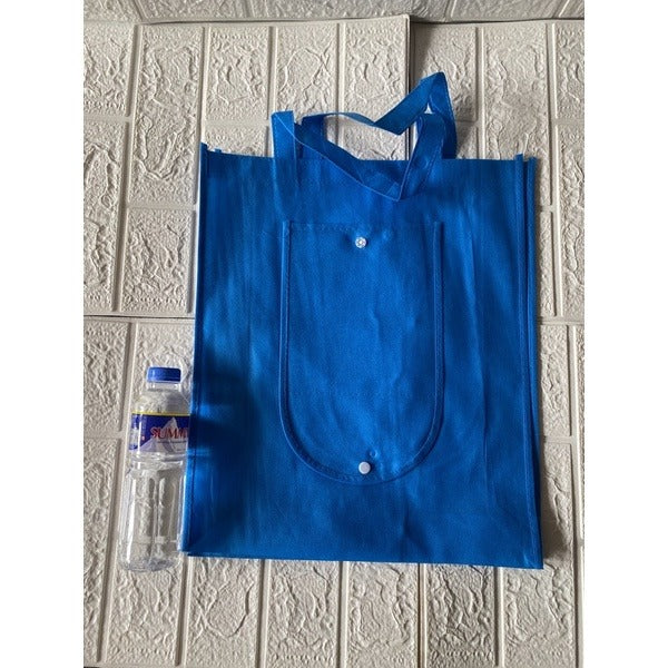 10pcs Pack EB#1 Foldable Non-Woven Shopping Tote Bag | Reusable Eco-Friendly Grocery Bag with Snap Closure