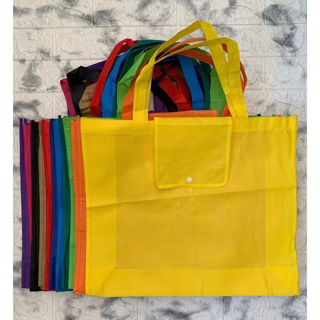 EB#2/ 10pcs Pack Foldable Non-Woven Shopping Tote Bag | Reusable Eco-Friendly Grocery Bag with Snap Closure