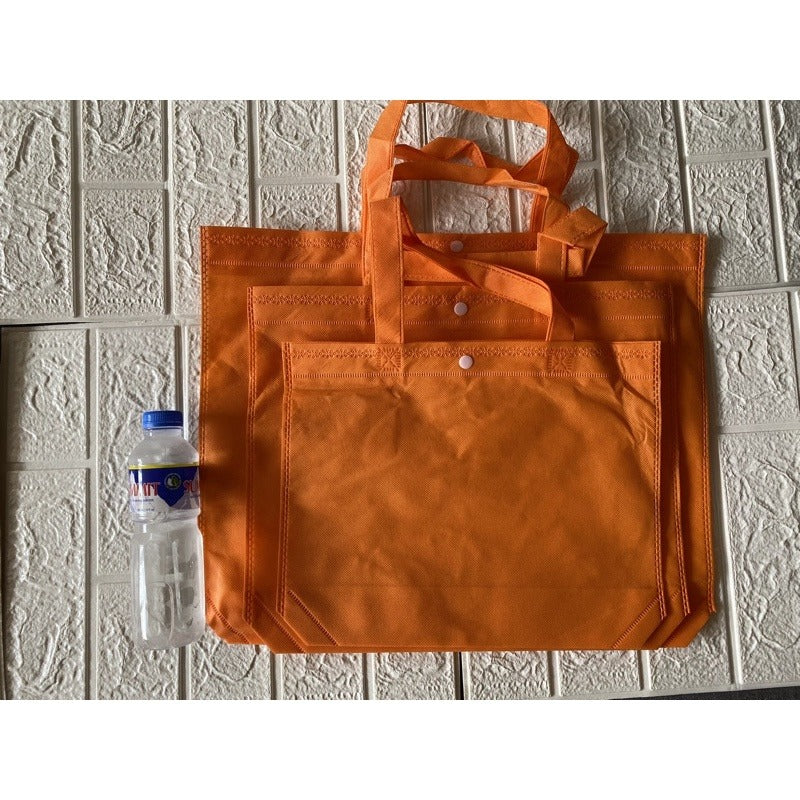 10pcs Pack Non-Woven Lunch Tote Bag with Button Closure | Reusable Shopping Bag | 3 Sizes