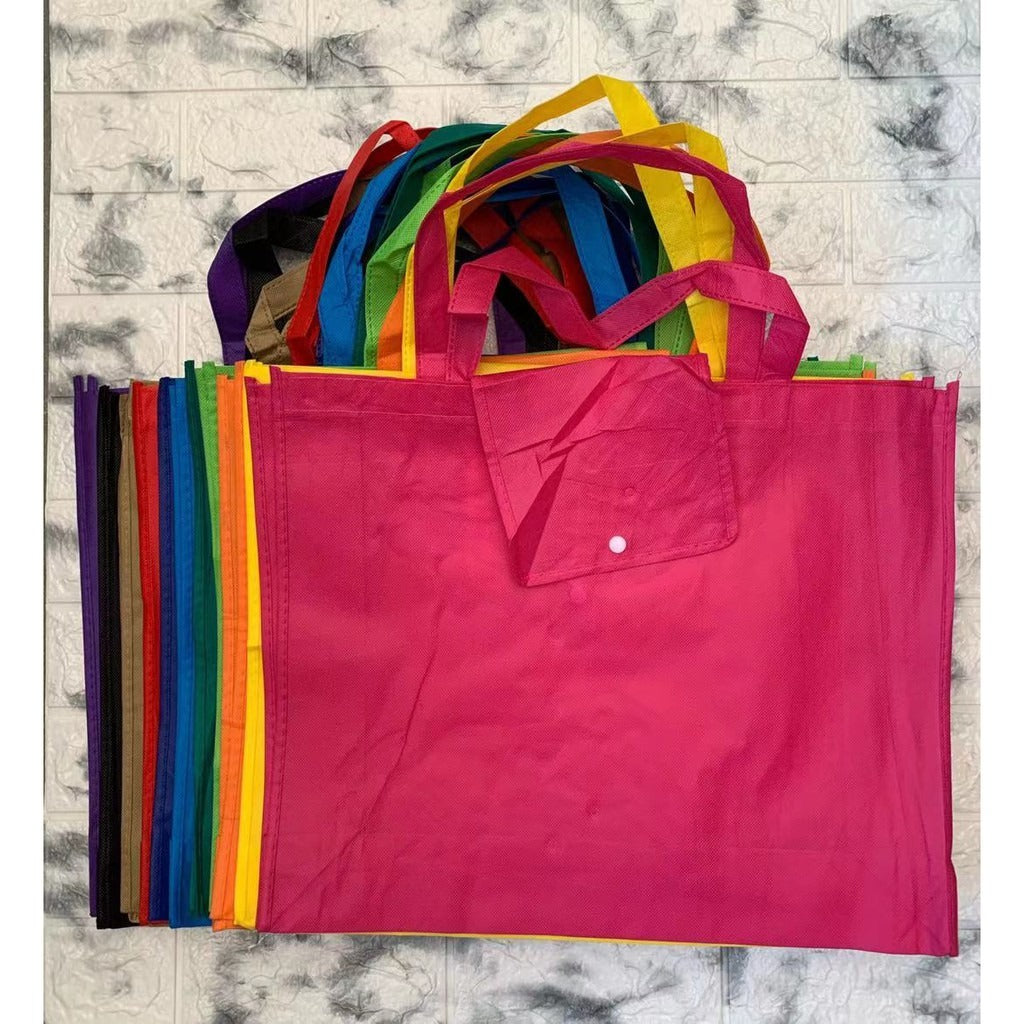 EB#2/ 10pcs Pack Foldable Non-Woven Shopping Tote Bag | Reusable Eco-Friendly Grocery Bag with Snap Closure