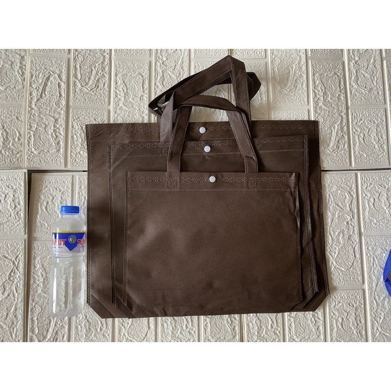 10pcs Pack Non-Woven Lunch Tote Bag with Button Closure | Reusable Shopping Bag | 3 Sizes