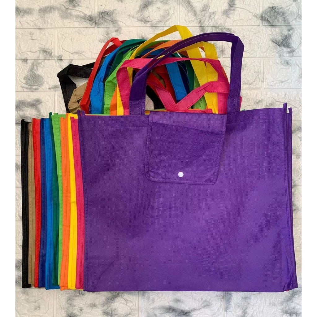 EB#2/ 10pcs Pack Foldable Non-Woven Shopping Tote Bag | Reusable Eco-Friendly Grocery Bag with Snap Closure