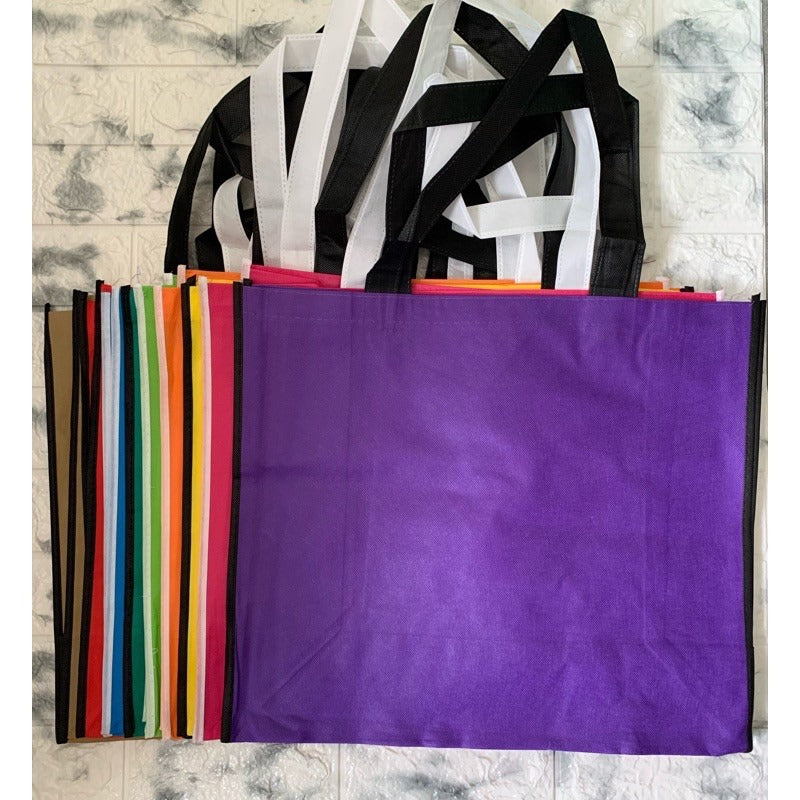 HE#2 | 10pcs PackExtra Large Non-Woven Shopping Tote Bag | Multi-Color Edge Design