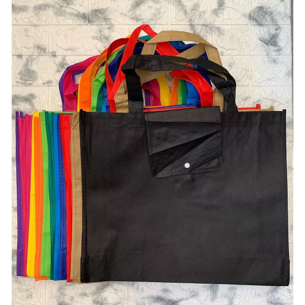 EB#2/ 10pcs Pack Foldable Non-Woven Shopping Tote Bag | Reusable Eco-Friendly Grocery Bag with Snap Closure