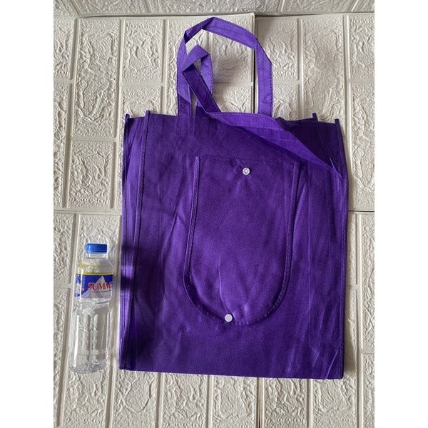 10pcs Pack EB#1 Foldable Non-Woven Shopping Tote Bag | Reusable Eco-Friendly Grocery Bag with Snap Closure