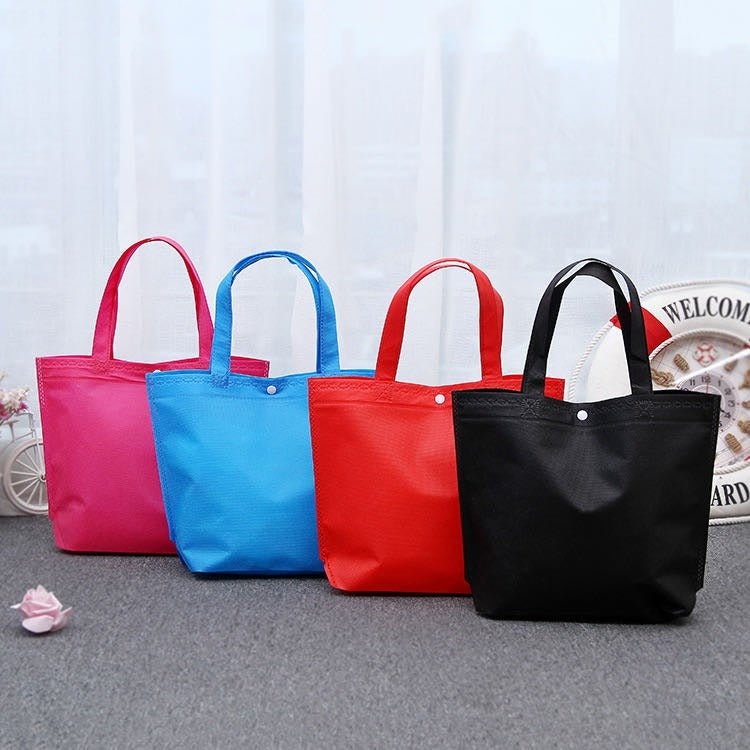 10pcs Pack Non-Woven Lunch Tote Bag with Button Closure | Reusable Shopping Bag | 3 Sizes