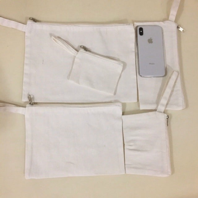 Canvas Zipper Pouch – Blank, 5 Sizes, 2 Colors (Black / White) – Coin Purse, Pencil Case, Document Organizer