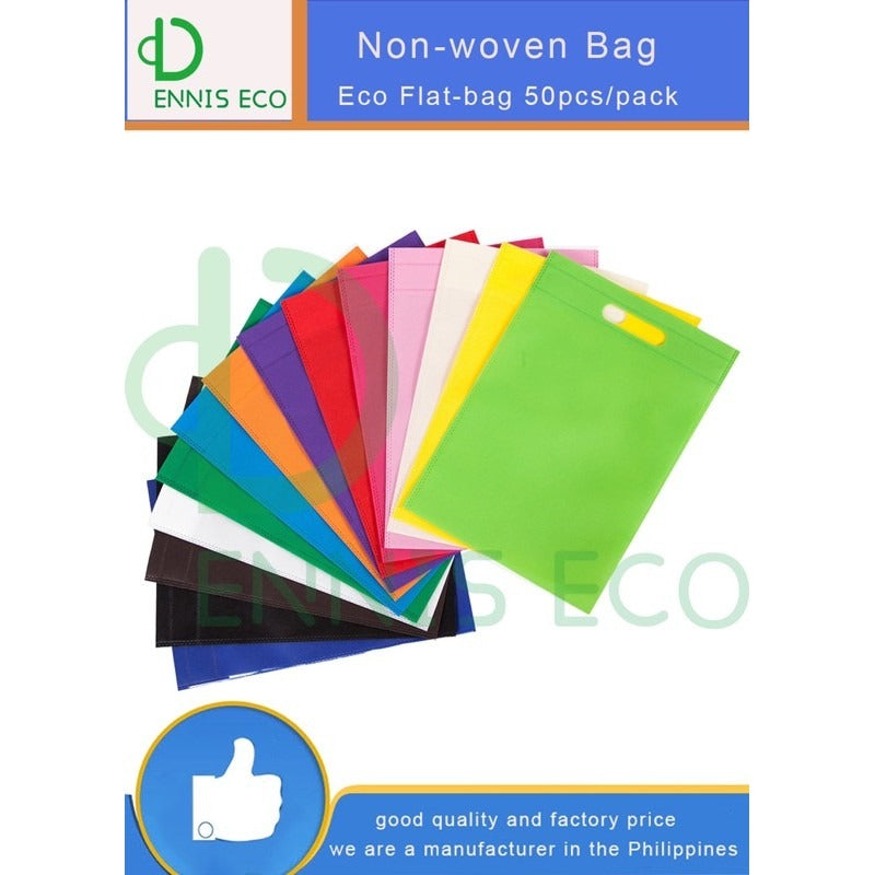 50pcs Pack Non-Woven Flat Bag with Die-Cut Handle | Eco-Friendly Tote for Events & Packaging | 4 Sizes