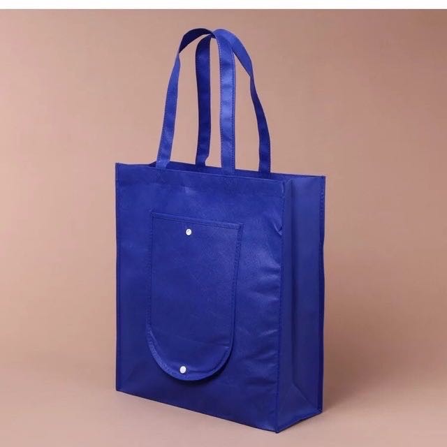 10pcs Pack EB#1 Foldable Non-Woven Shopping Tote Bag | Reusable Eco-Friendly Grocery Bag with Snap Closure