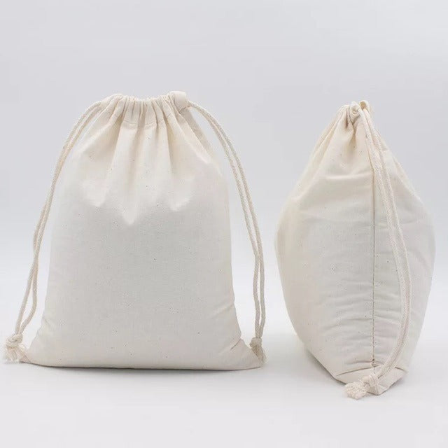 Canvas Drawstring Bag – Blank Pouch, 4 Sizes, 3 Colors (Black / Beige / White)